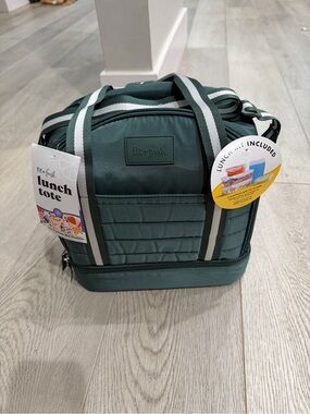 Dark Green Insulated Lunch Tote with Dual Compartments